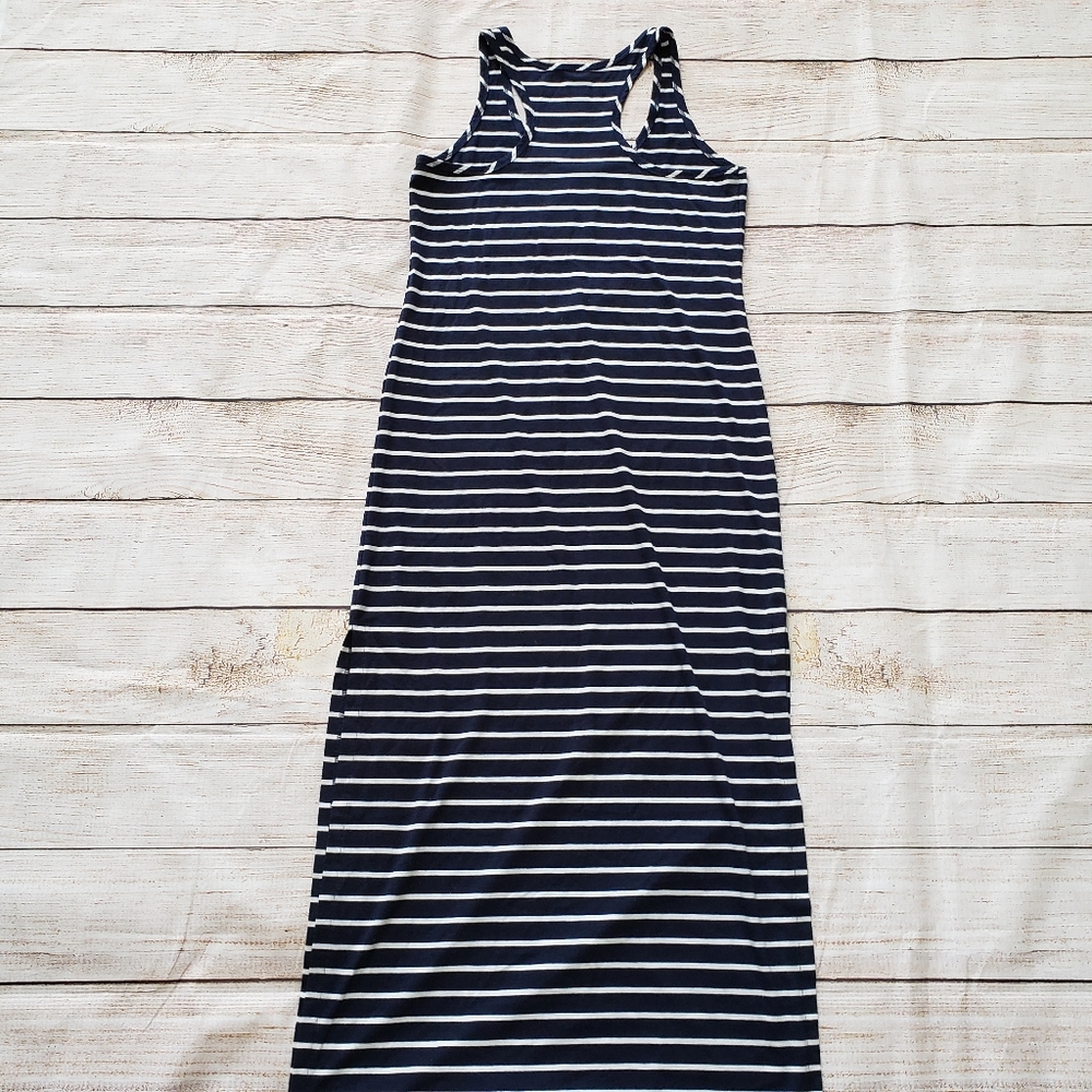 Merona Navy White Stripe Sleeveless Maxi Dress M - Picture 9 of 10